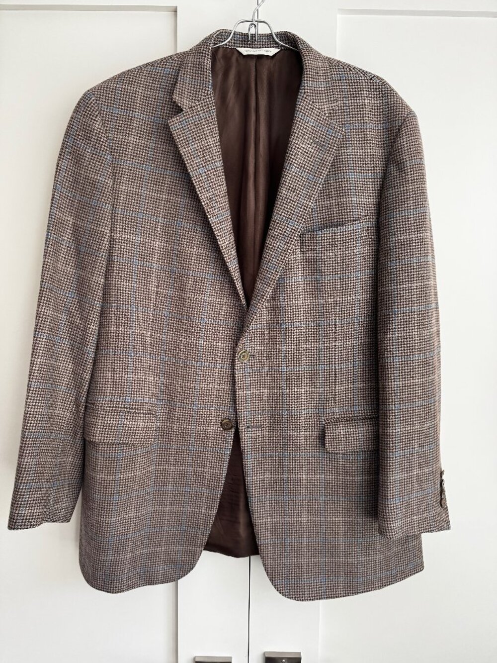 Samuelsohn Mens Wool Sport Coat Brown Blue Houndstooth Size 44R